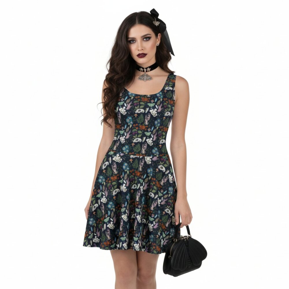Dark Cottagecore Witchy Floral Fit & Flare Dress - Picture 12 of 14